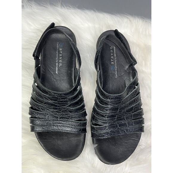 Aravon New Balance Combination Last Black 7D Leather Slingback Strappy Sandals - Picture 3 of 8